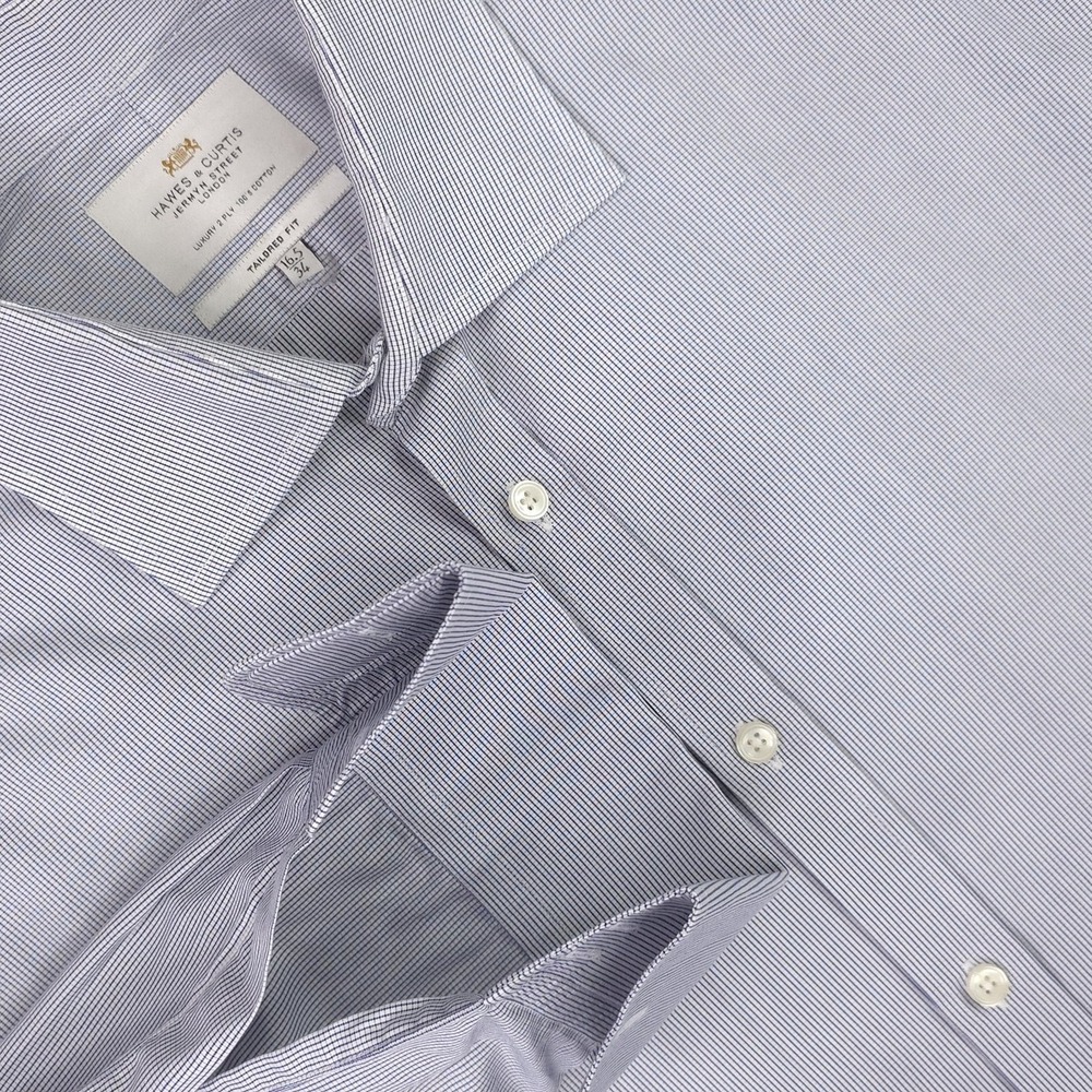 Hawes‎ & Curtis Shirt Mens 16.5 34/35 Blue Check Tailored Slim Fit French Cuff